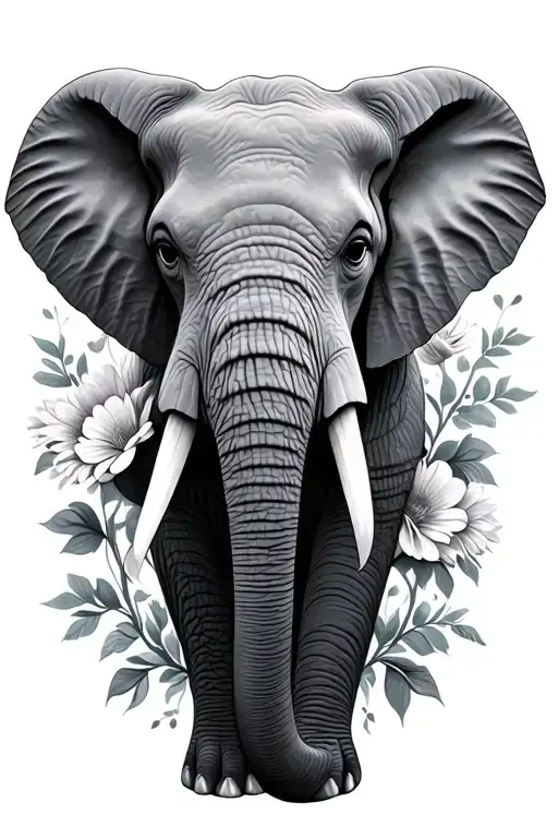 Elephant Head With Flowers Surrounding