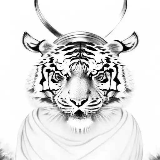 Tiger And Viking Warrior In A Fierce Battle