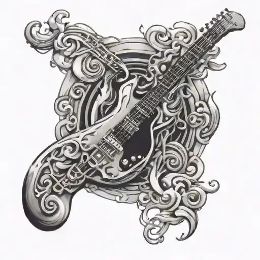 Half Sleeve Music Tattoo With Smoke Texture