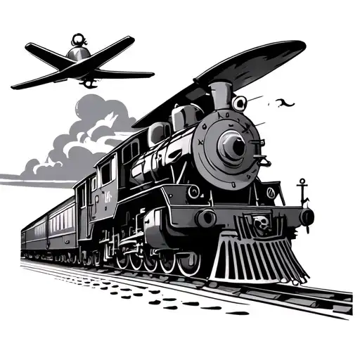 Train With Aeroplane And Anchor Intertwined