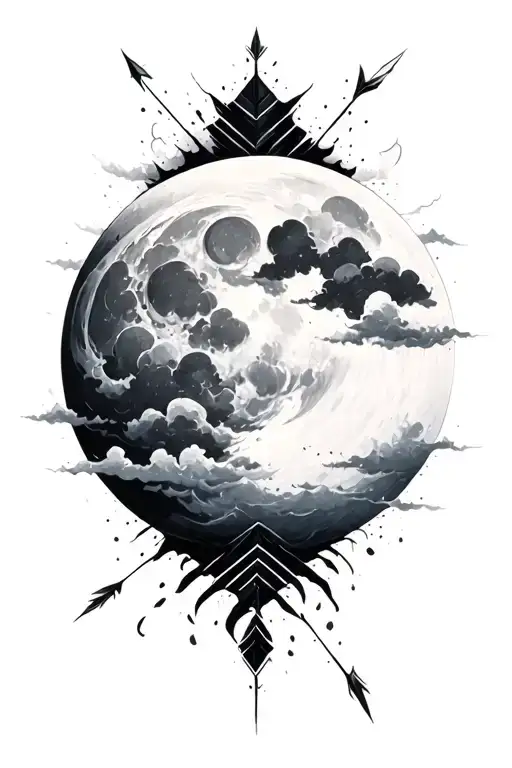 Moon Clouds Arrow Bow Abstract