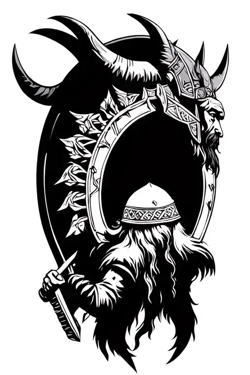 Vikings In Front Of The Frame Of Nordic Mythology