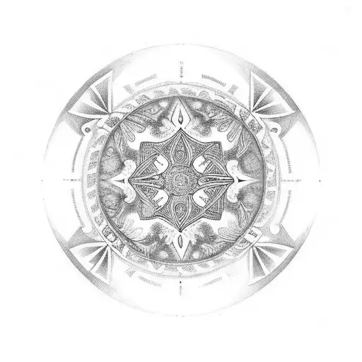 A Traditional Tattoo Design Of A Circle Surrounded By Jkl Letters In An Intricate Pattern