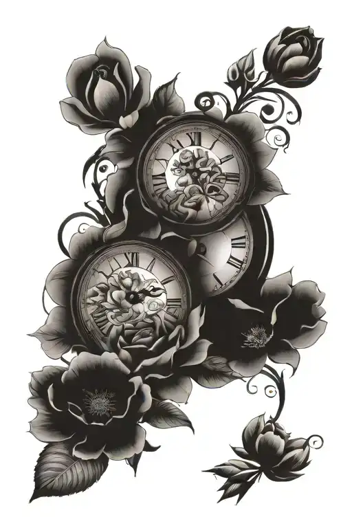 January And July Birth Flowers Surrounding Two Clocks