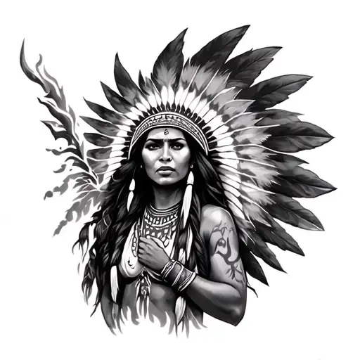 Native American Woman Holding Fire