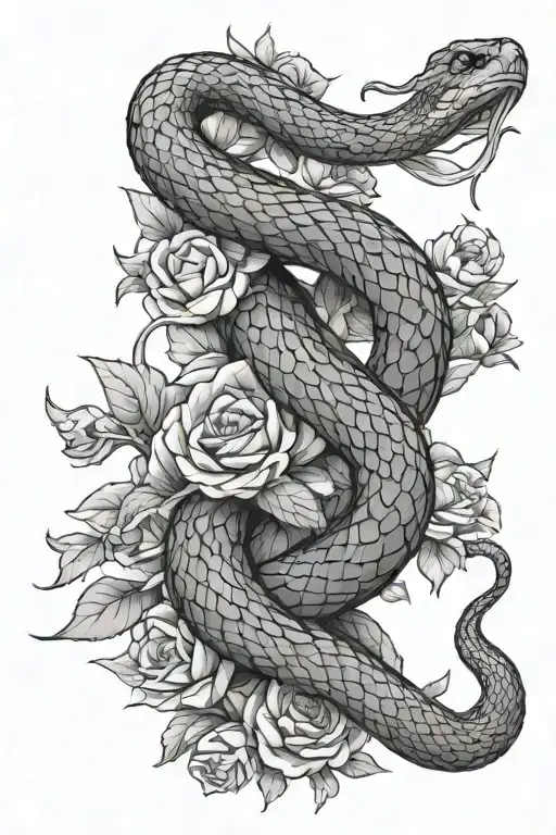 Snake Intertwined Through Flowers