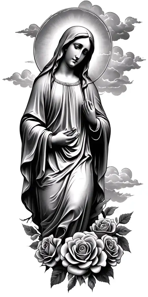 Virgin Mary With Roses And Clouds