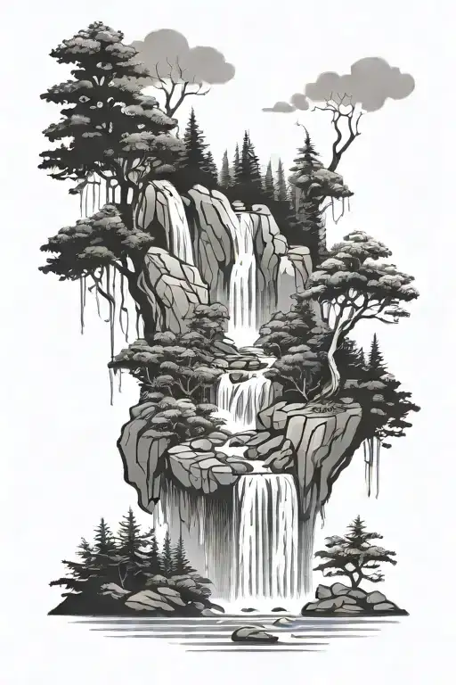 Forest Scene With Waterfall Flowing