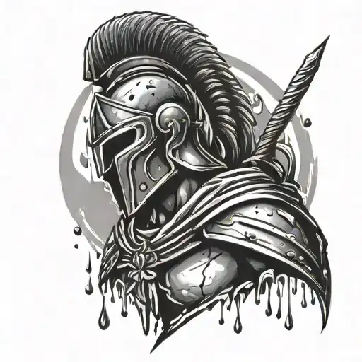 Spartan Warrior In The Rain Drops