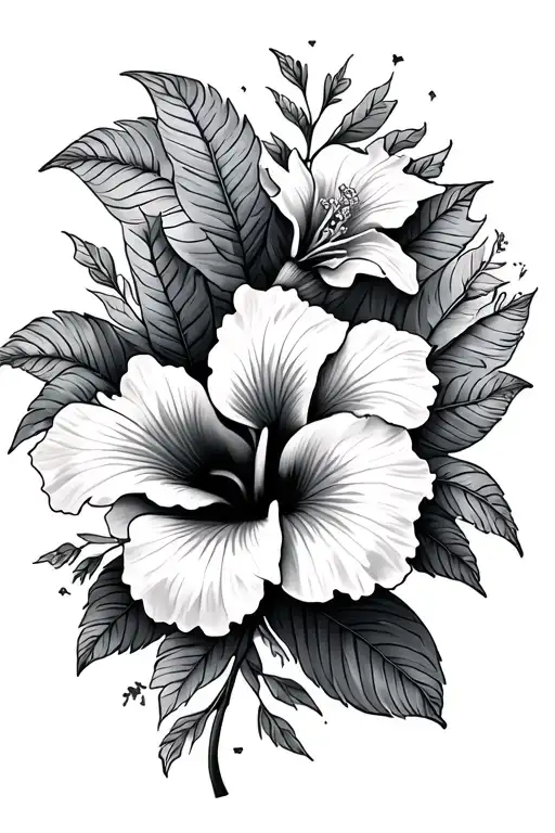 Hibiscus Flowers With Aztec Patterns As The Petals