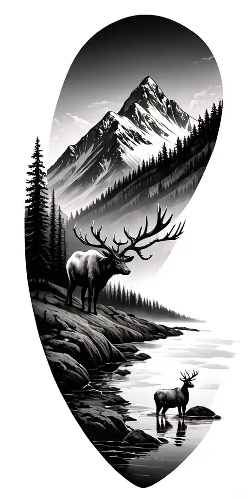 Realistic Mountain And River With Elk