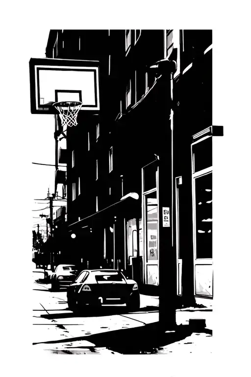 Street Scene And Basketball Hoop