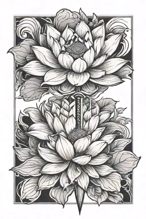 Lotus Flower And Sword Piercing