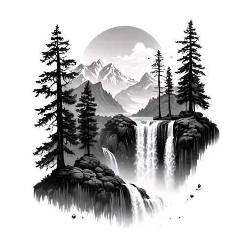 Waterfall Flowing Mountains And Trees