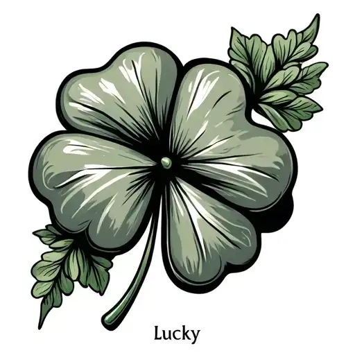 4 Leaf Clover With The Word Lucky Line Work