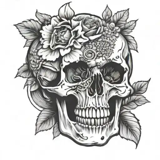 Skull With November And October Birth Flowers