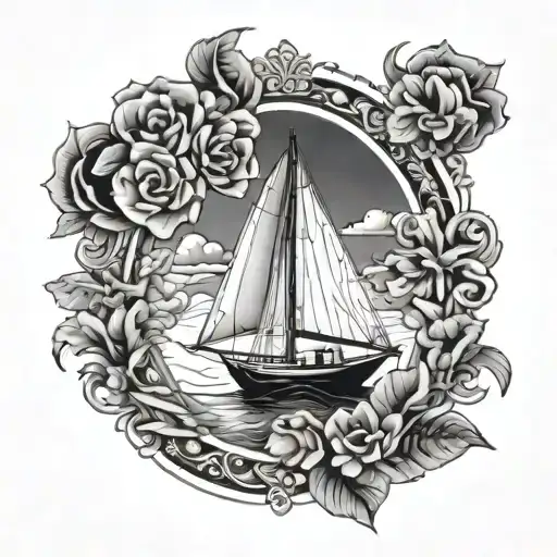 Sailboat With Floral Frame
