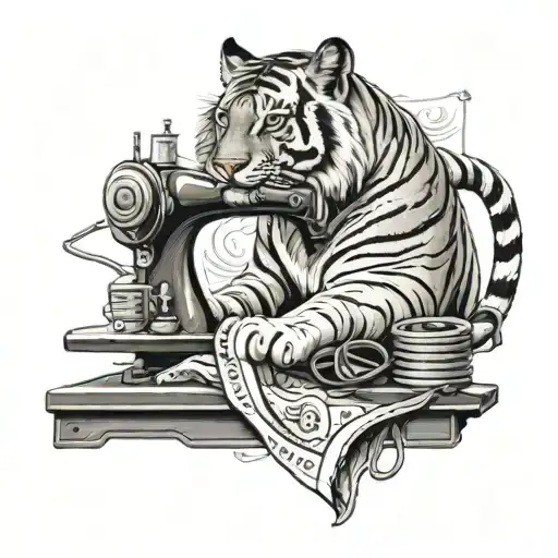 Tiger And Sewing Machine Surrounded