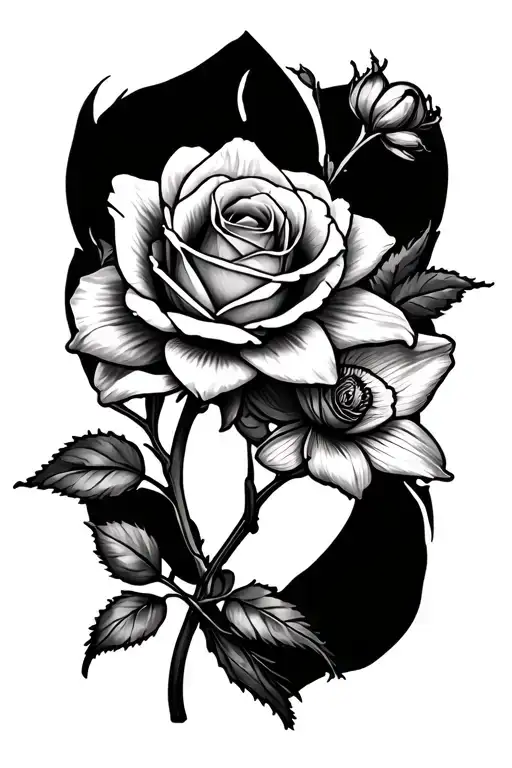 Daffodil And 1 Rose Entwined