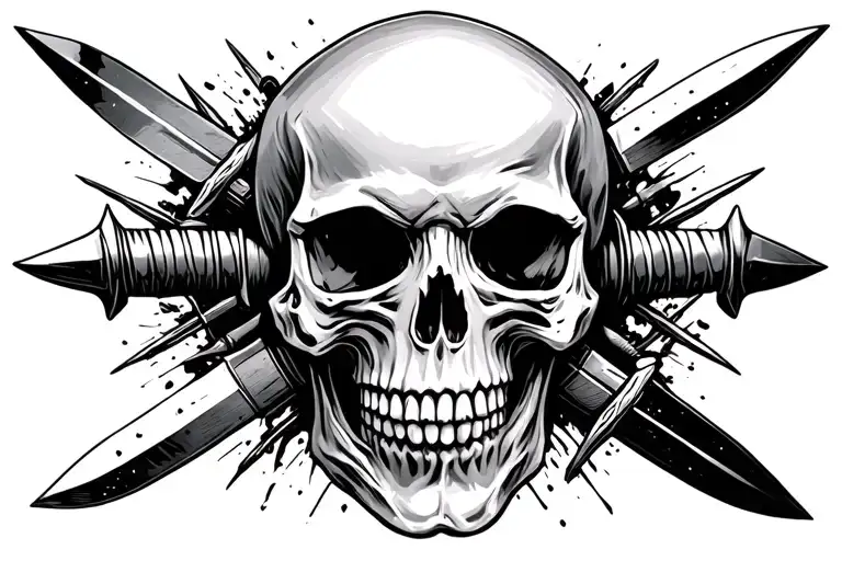 Skull With Daggers Going Thru