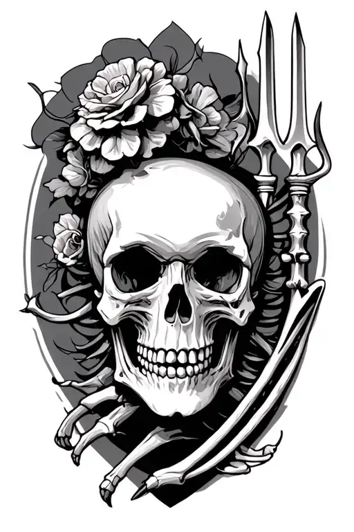 Trident Skull And Skeleton Arm