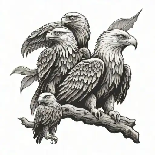 Eagle With 2 Baby Eagles