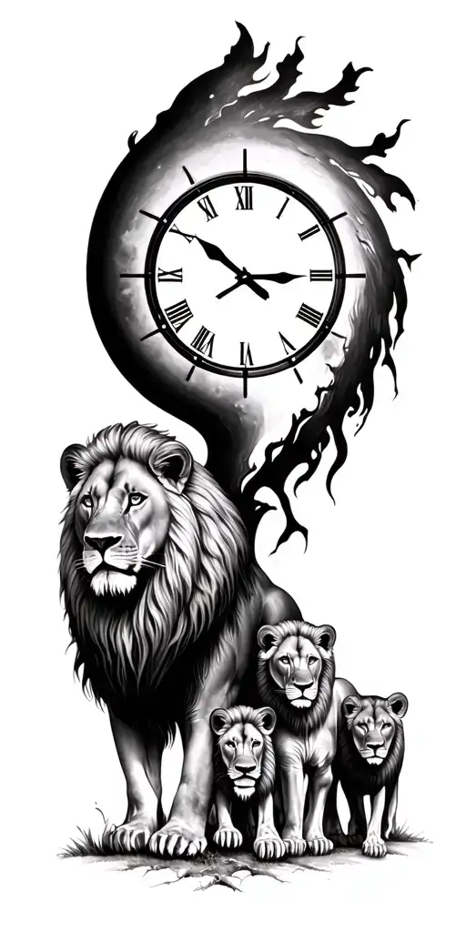 Lion Family Evolution Love Strength Power Gladiator Peace Humility Moon Clock Time Nature