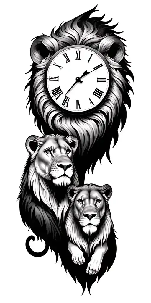 Lion Family Evolution Love Strength Power Gladiator Peace Humility Moon Clock Time Nature