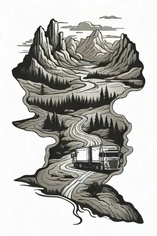 Truck Driving Long Road Map Mountain