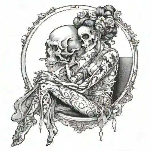 Skull And Mirror Women Sitting