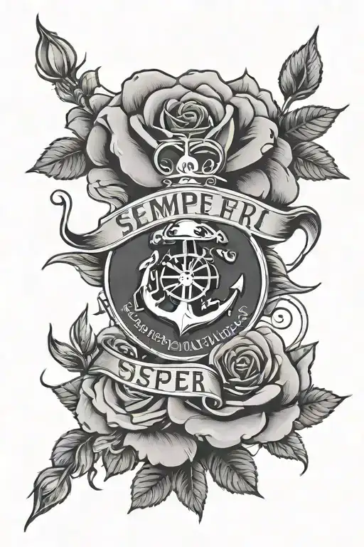 Semper Fi Phrase With Roses In The Background Black
