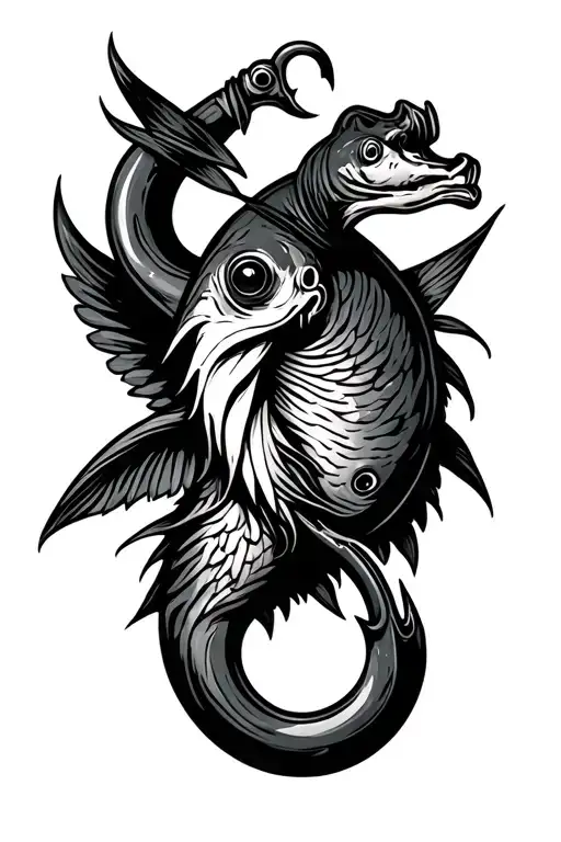 Hunting And Fishing Hook Intertwined