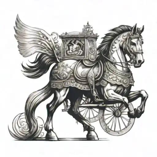 India Chariot Horse Tattoo Mix With Roman