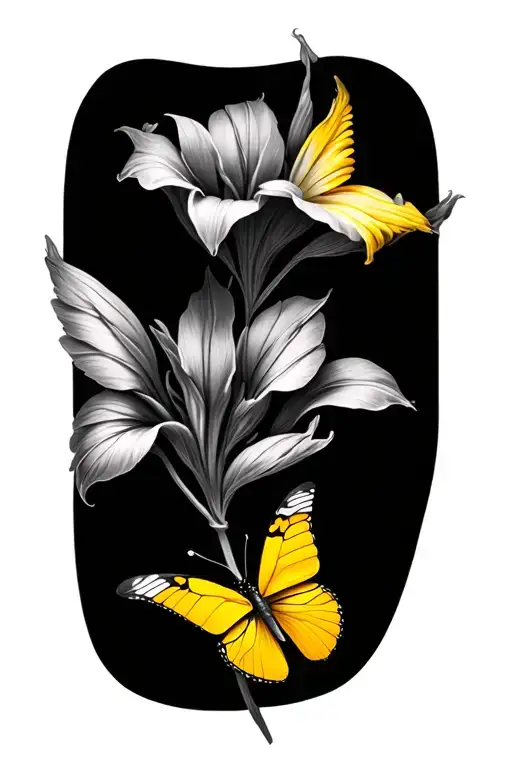 Zantedeschia Aethiopica And Yellow Butterfly Wings