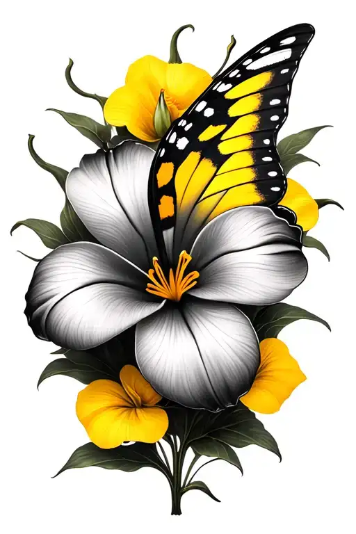 Zantedeschia Aethiopica Closed And Yellow Butterfly Wings In Middle