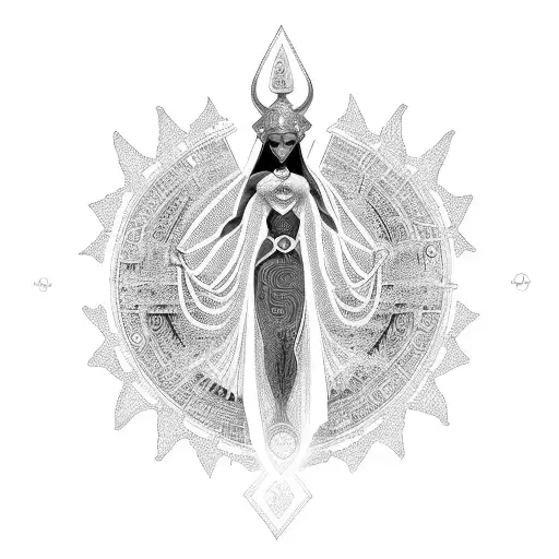 A Powerful Goddess Figure With Intricate Patterns And Symbols Representing Black Girl Empowerment