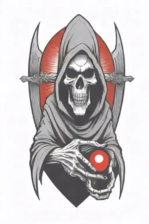 Grim Reaper Holding A Red Pill Capsule