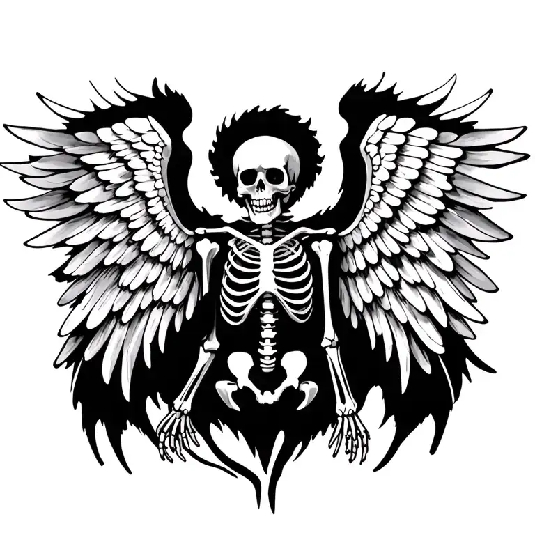 Skeleton With Wings Made Of Ink Surrounded By Shadows