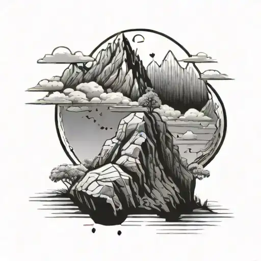 A Rock Rolling Down A Hill With Mountains In The Background