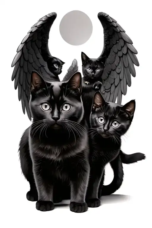 2 Black Cats And 1 Black Kitten All Have Angel Wings