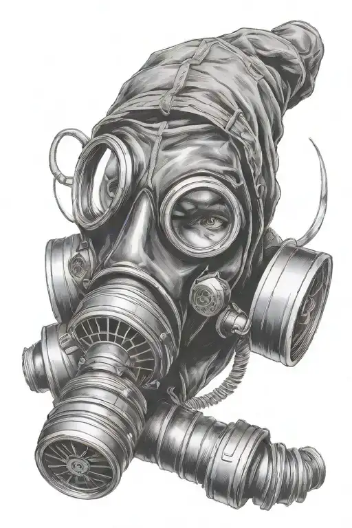 Black Gas Mask With Apocalypse Reflection In Lenses