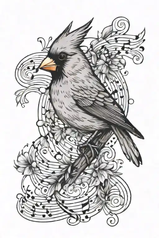 Cardinal With Music Notes Intertwined
