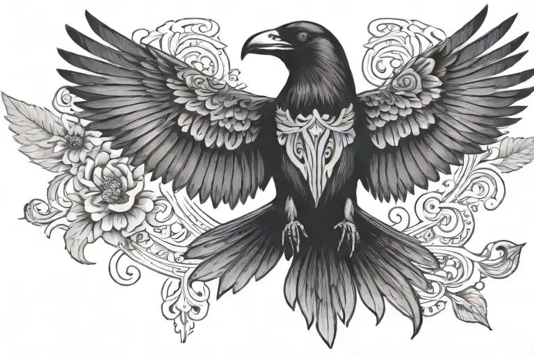 Symmetrical Boho Style Crow Flying