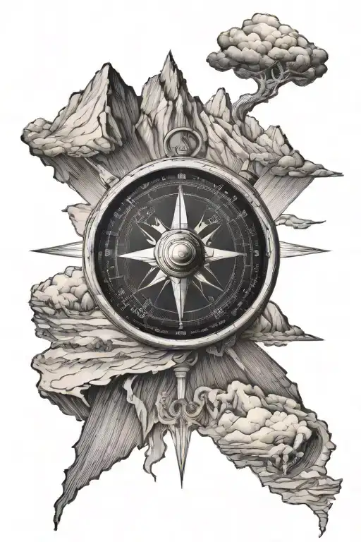Compass With Mountains In Background Also Jupiter Faded Behind The Top Part With The World Map