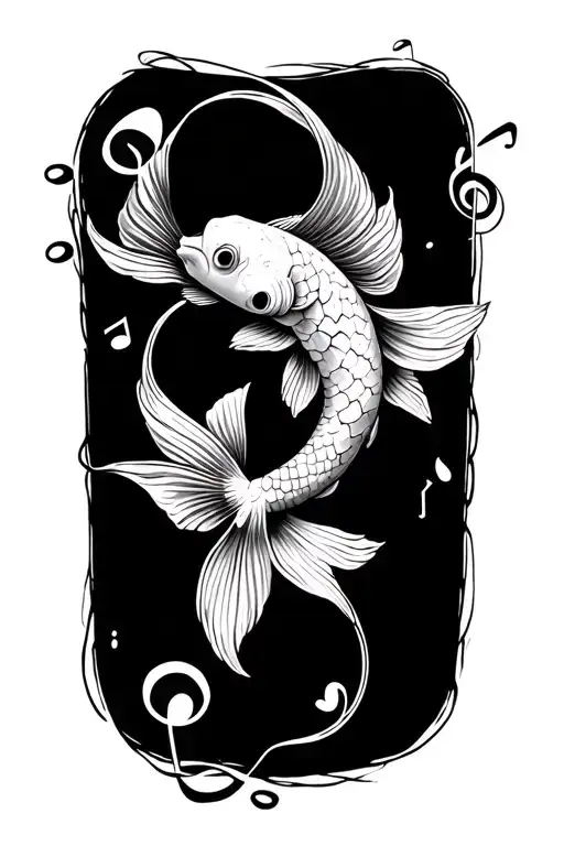 Pisces Koi Fish With Treble Clef Intertwined