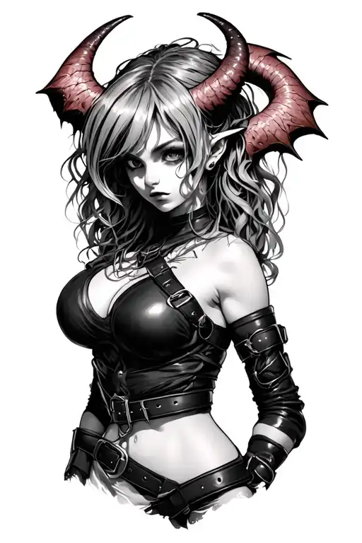 Gagball Demon Girl With Leather Harness