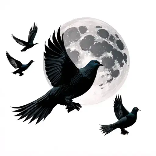 A Waxing Gibbous With Flying Mini Doves Reprenting Freedom