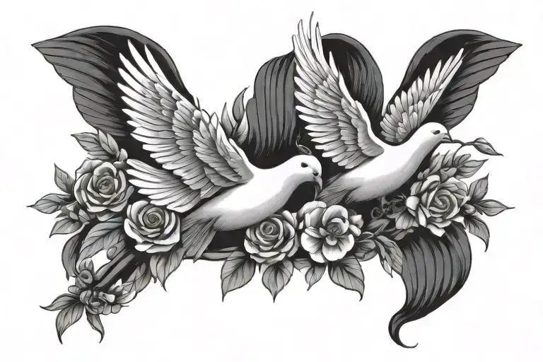 Flowers And Dove Mid Flight