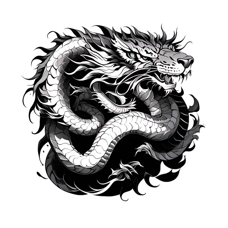 Chinese Dragon Tiger Snake Intertwined