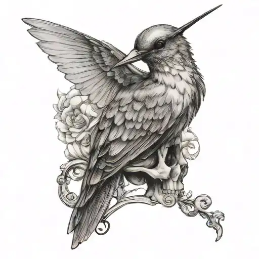 Humming Bird Whith Skull As A Head Profile Holding A Book